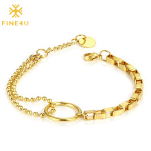 Fashion jewelry 18k gold plated double layer beaded link chain stainless steel bracelet for woman